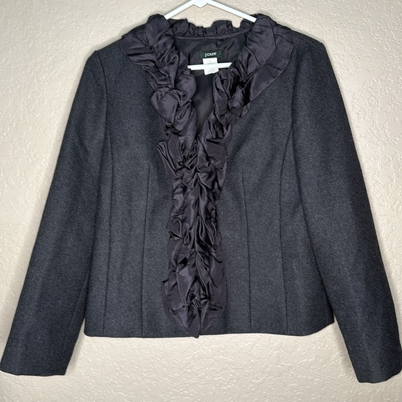 J. Crew Gray Wool Chimera Silk Ruffle Collar Blazer Jacket Charcoal Gray - Picture 5 of 8